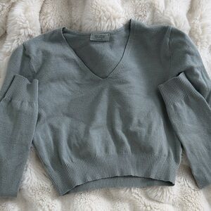 Sage Green V-Neck Cropped Sweater
